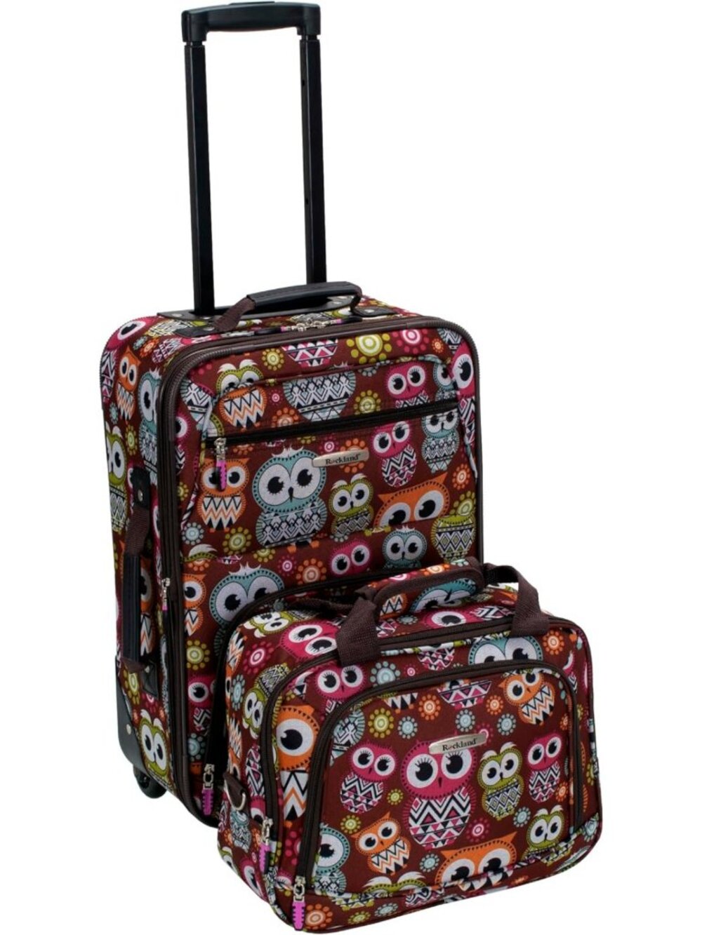 Expandable Owl Print Softside Luggage Set, 2-Piece Travel Bag for Easy Packing